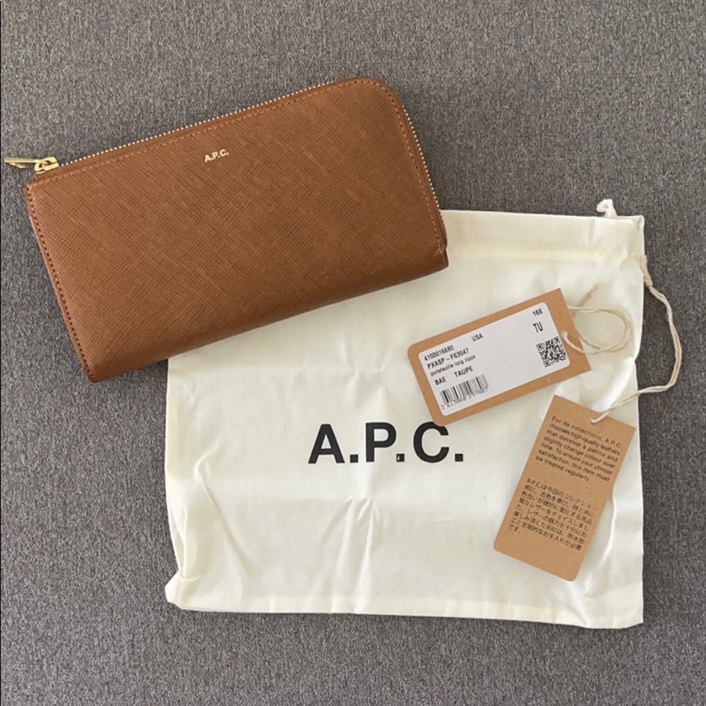APC Tan Leather Long Zip Wallet